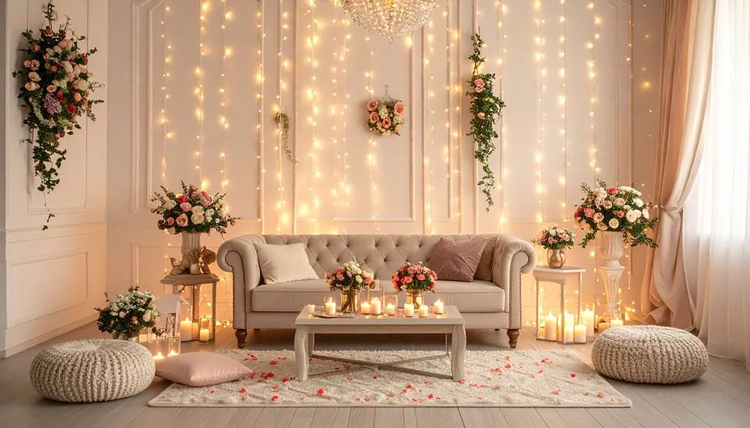 warme lichterkette an der Wand